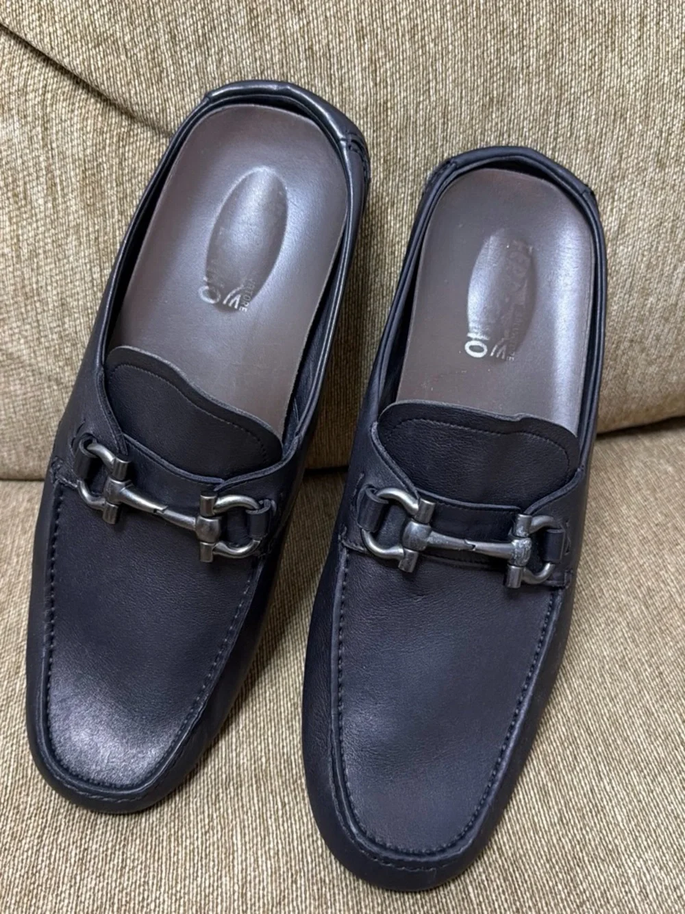 Salvatore Ferragamo Men's Black Leather, Iconic Gancini HardwareSlip-On Mules 11
